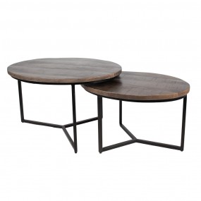 250734 Coffee Table Set of 2 86x67x50 cm Grey Wood Iron Oval
