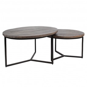 250734 Table basse ovale set de 2 86x67x50 cm Gris Bois Fer Ovale Table d'appoint