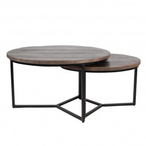 250734 Oval Coffee Table Set of 2 86x67x50 cm Grey Wood Iron Oval Side Table