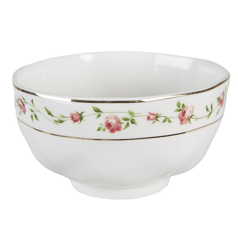 CURBO Soup Bowl 300 ml White Pink Porcelain Flowers Round Serving Bowl