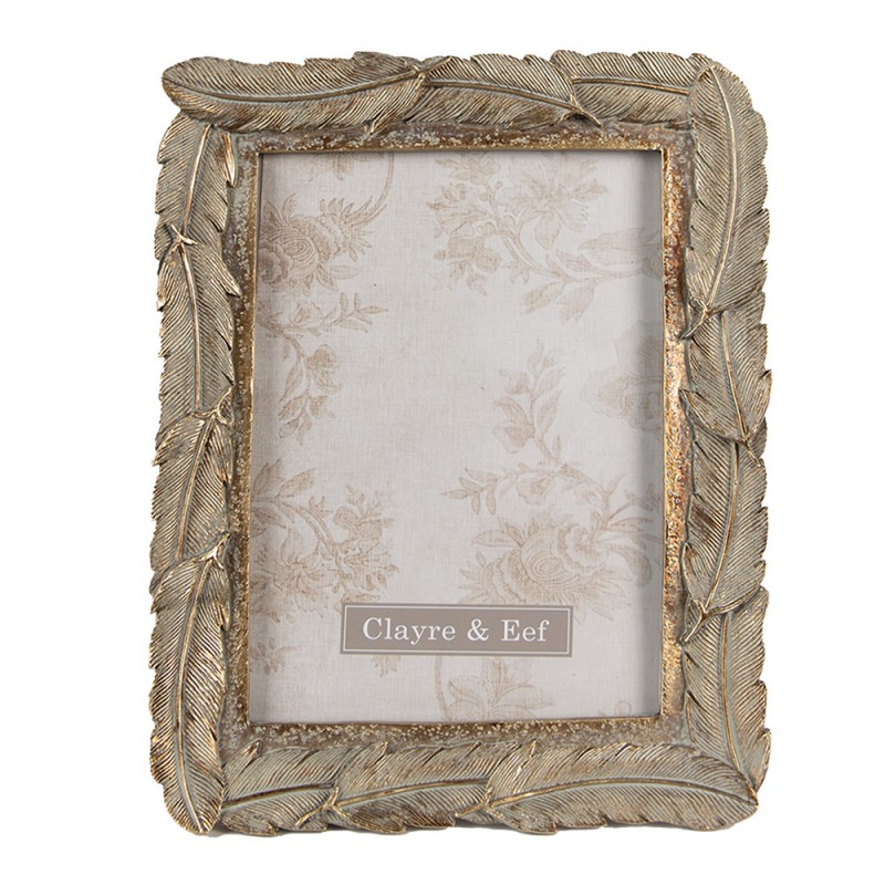 2F0943 Photo Frame 13x18 cm Gold colored Plastic Glass Feathers Rectangle Picture Frame