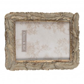 22F0943 Photo Frame 13x18 cm Gold colored Plastic Glass Feathers Rectangle Picture Frame