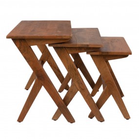 250741 Side Table Set of 3 54x35x51 cm Brown Wood Rectangle Side Table
