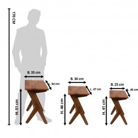 250741 Table d'appoint set de 3 54x35x51 cm Marron Bois Rectangle Table d'appoint