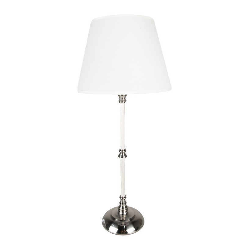 6LMC0068 Table Lamp Ø 18x44 cm  White Silver colored Iron Textile Desk Lamp
