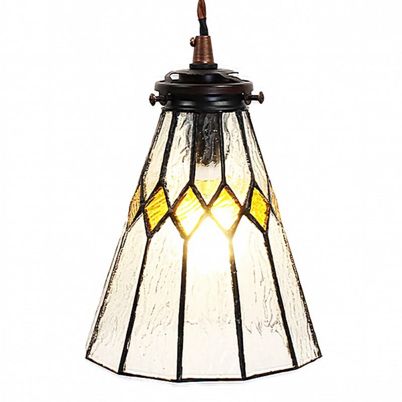5LL-6194 Lampes à suspension Tiffany Ø 15x115 cm  Transparent Verre Métal Rond Lampe de table à manger