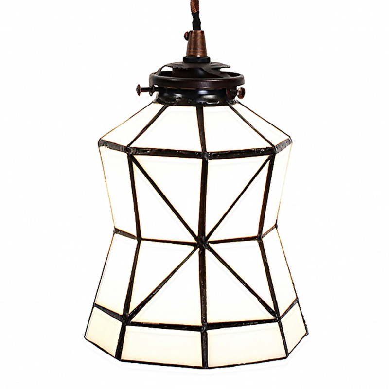 5LL-6200 Lampes à suspension Tiffany Ø 15x115 cm  Blanc Marron Verre Métal Lampe de table à manger