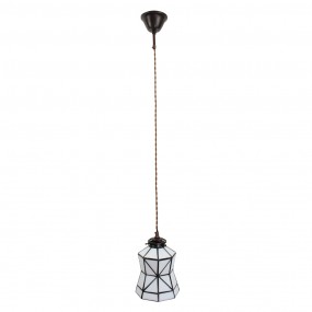 25LL-6200 Lampes à suspension Tiffany Ø 15x115 cm  Blanc Marron Verre Métal Lampe de table à manger