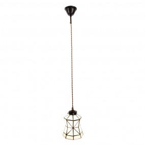 25LL-6200 Lampes à suspension Tiffany Ø 15x115 cm  Blanc Marron Verre Métal Lampe de table à manger