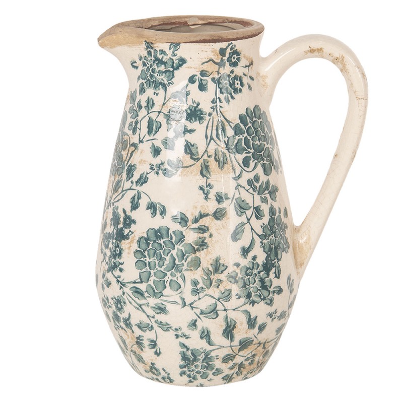 6CE1033 Decoration can 1300 ml Green Ceramic Leaves Round Water Jug