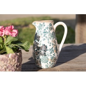 26CE1033 Decoration can 1300 ml Green Ceramic Leaves Round Water Jug