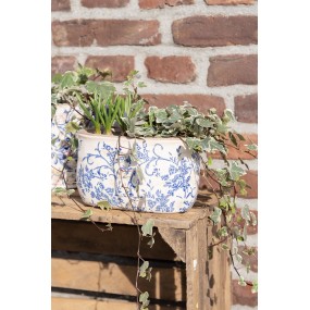 26CE1398M Bloempot  17x9x10 cm Blauw Wit Keramiek Bloemen Bloempot binnen