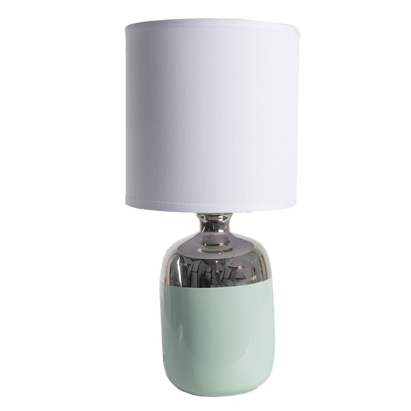 6LMC0071 Table Lamp Ø 15x33 cm  White Silver colored Ceramic Round Desk Lamp