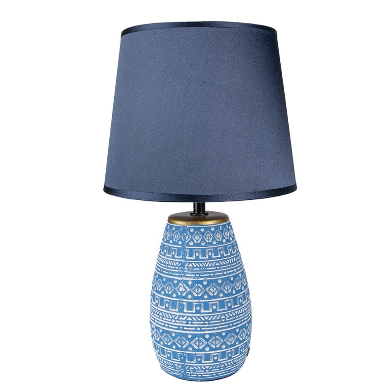 6LMC0072 Table Lamp Ø 20x35 cm  Blue White Ceramic Round Desk Lamp