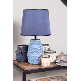 26LMC0072 Table Lamp Ø 20x35 cm  Blue White Ceramic Round Desk Lamp