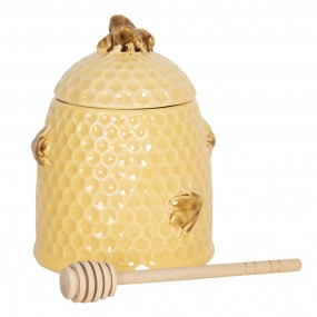 26CE1147 Vasetto di miele con cucchiaio Ø 11x14 cm Giallo Ceramica Api  Rotondo Coperchio del barattolo di stoccaggio