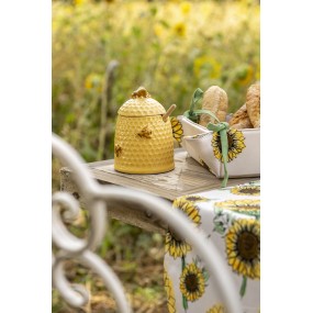 26CE1147 Honigtopf mit Löffel Ø 11x14 cm Gelb Keramik Bienen Rund Vorratsglasdeckel
