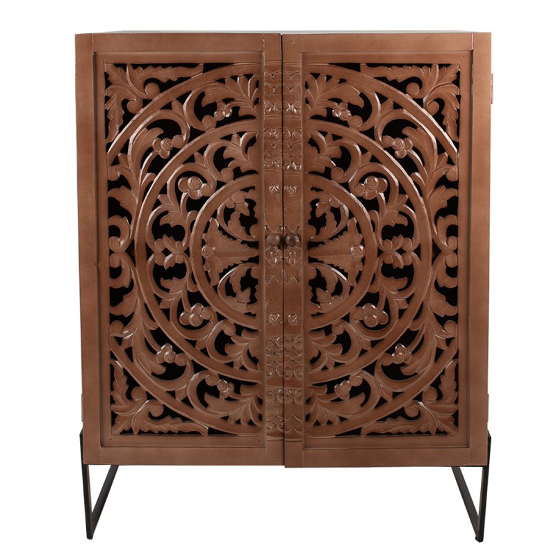 5H0646 Wall Cabinet 90x45x115 cm Brown Wood Flowers Rectangle Storage Cabinet