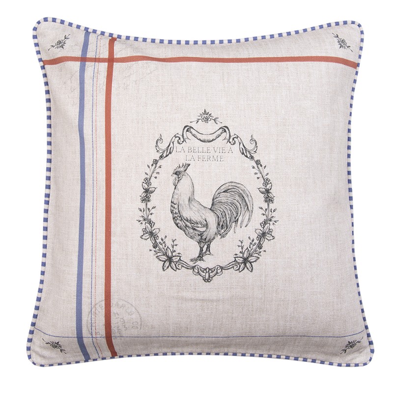 DFR21 Cushion Cover 40x40 cm Beige Cotton Rooster Pillow Cover