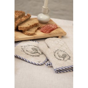 2DFR48 Tea Towel  Ø 80 cm Beige Cotton Rooster Round Kitchen Towel