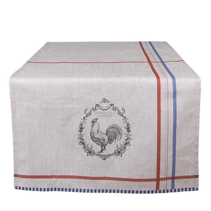 DFR64 Table Runner 50x140 cm Beige Cotton Rooster Rectangle Tablecloth