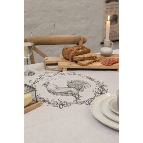 2DFR64 Table Runner 50x140 cm Beige Cotton Rooster Rectangle Tablecloth