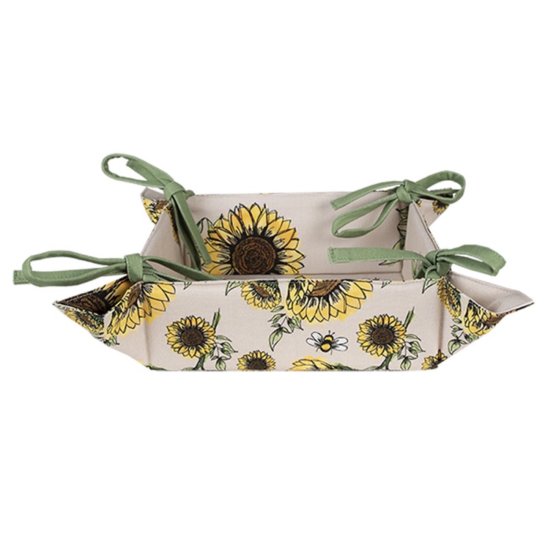 SUS47 Bread Basket 35x35x8 cm Beige Yellow Cotton Sunflowers Breadbasket