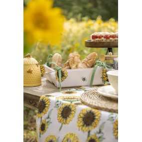 2SUS47 Bread Basket 35x35x8 cm Beige Yellow Cotton Sunflowers Breadbasket