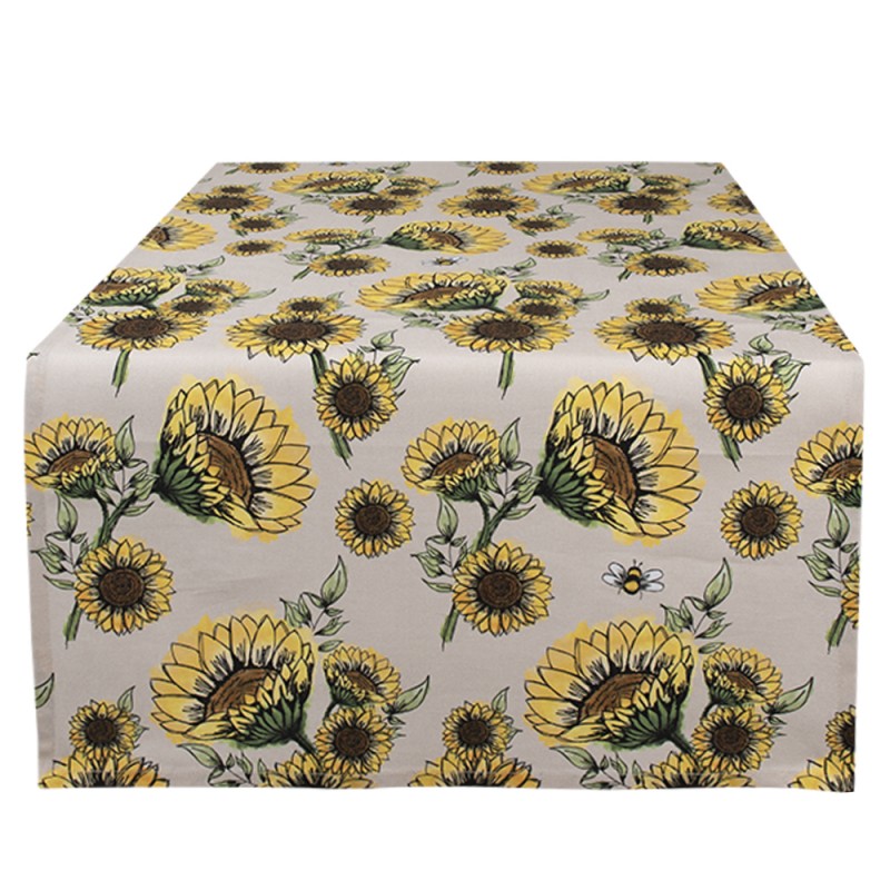 SUS64 Table Runner 50x140 cm Beige Yellow Cotton Sunflowers Tablecloth
