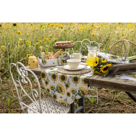 SUS64 Table Runner 50x140 cm Beige Yellow Cotton Sunflowers Tablecloth