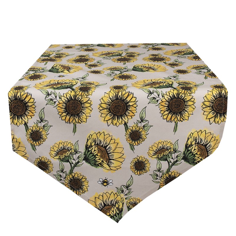 SUS65 Table Runner 50x160 cm Beige Yellow Cotton Sunflowers Tablecloth