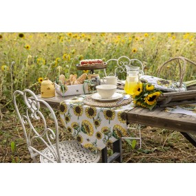 2SUS65 Tischläufer 50x160 cm Beige Gelb Baumwolle Sonnenblumen Tischdecke
