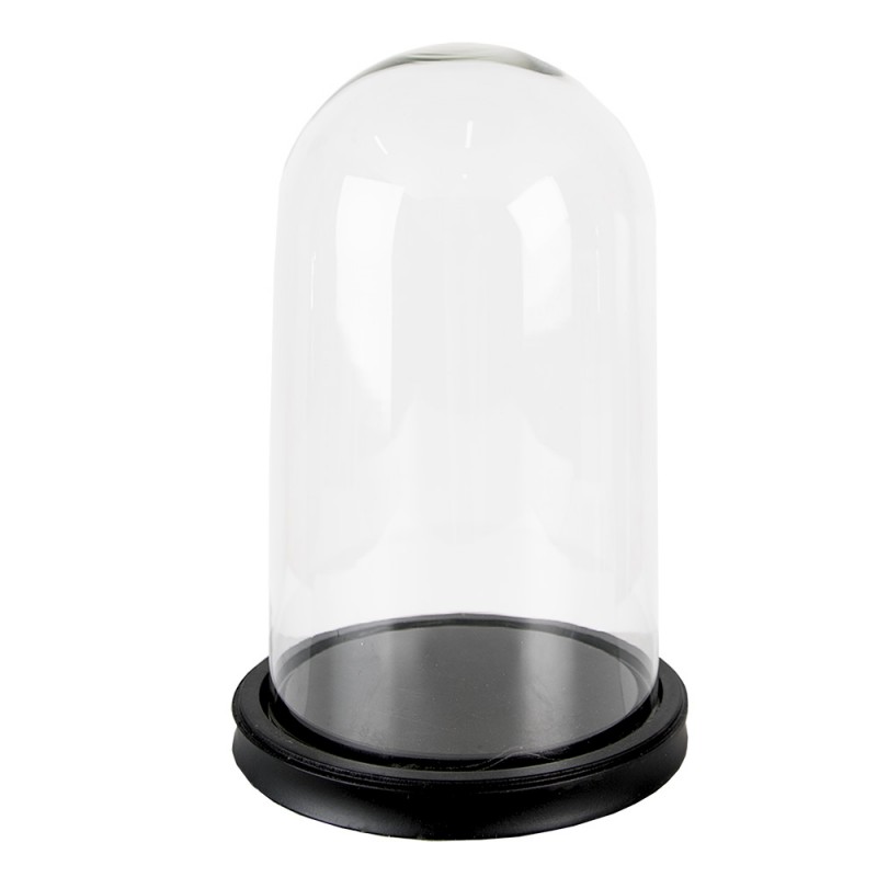 6GL3370 Cloche Ø 18x28 cm Black Glass Wood Round Glass Bell Jar