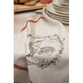 2DFR42-1 Tea Towel  50x70 cm Beige Cotton Rooster Kitchen Towel