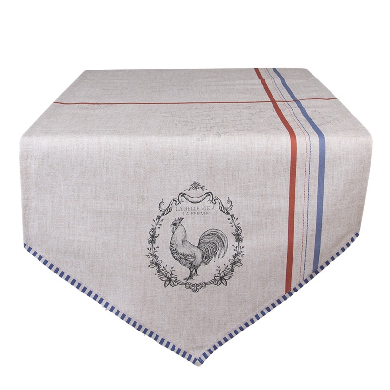 DFR65 Table Runner 50x160 cm Beige 100% Cotton Rooster Tablecloth