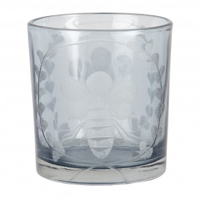 26GL3050 Tealight Holder Ø 7x8 cm Grey Glass Bee Round Tea-light Holder