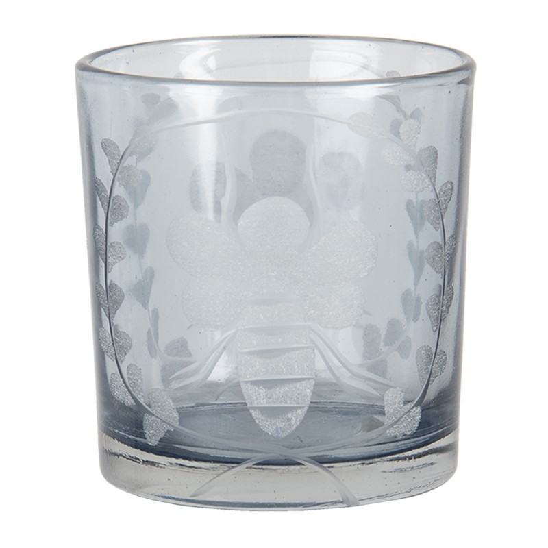 6GL3050 Tealight Holder Ø 7x8 cm Grey Glass Bee Round Tea-light Holder