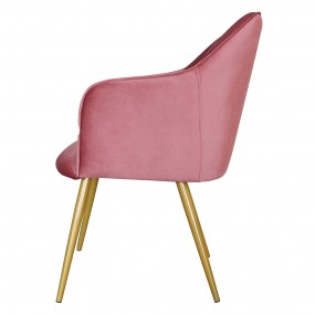 250555P Chaise de salle à manger avec accoudoir 58x56x83 cm Rose Fer Textile Chaise