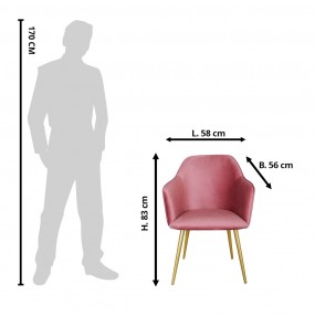 250555P Chaise de salle à manger avec accoudoir 58x56x83 cm Rose Fer Textile Chaise