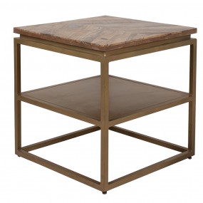 250736 Side Table 51x51x49 cm Brown Wood Iron Square