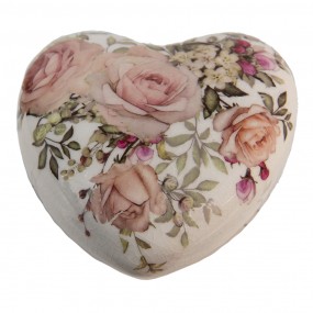 26CE1414 Décoration Coeur 11x11x4 cm Blanc Rose Céramique Fleurs En forme de coeur