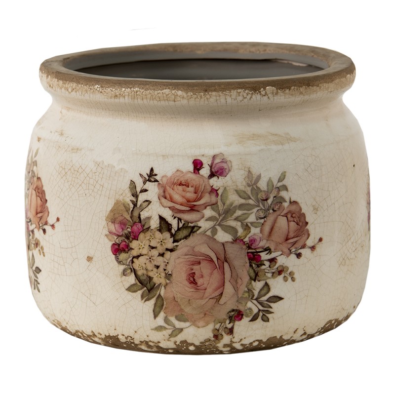 6CE1419M Pot de fleurs Ø 14x12 cm Rose Beige Céramique Fleurs Rond Pot de fleurs d'intérieur