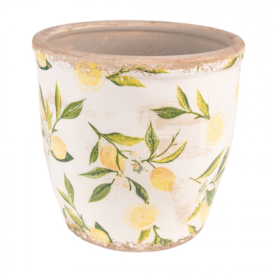 6CE1532L Planter Ø 17x16 cm Yellow Ceramic Lemon Indoor Planter