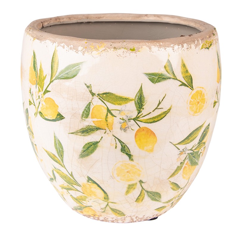 6CE1532S Pot de fleurs Ø 13x12 cm Jaune Céramique Citron Pot de fleurs d'intérieur