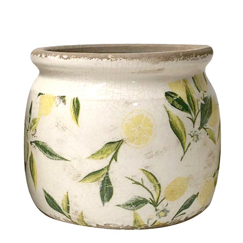 6CE1535M Pot de fleurs Ø 15x13 cm Jaune Vert Céramique Citron Pot de fleurs d'intérieur