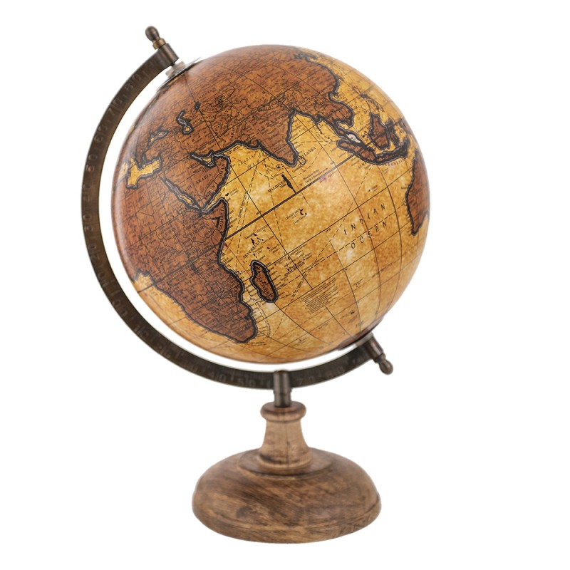 64928 Wereldbol  22x37 cm Bruin Beige Hout Metaal Globe