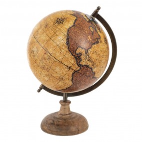 264928 Globe 22x37 cm Brown Beige Wood Metal Globus