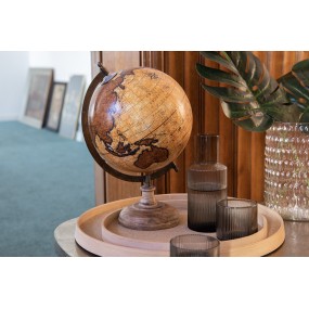 264928 Wereldbol  22x37 cm Bruin Beige Hout Metaal Globe