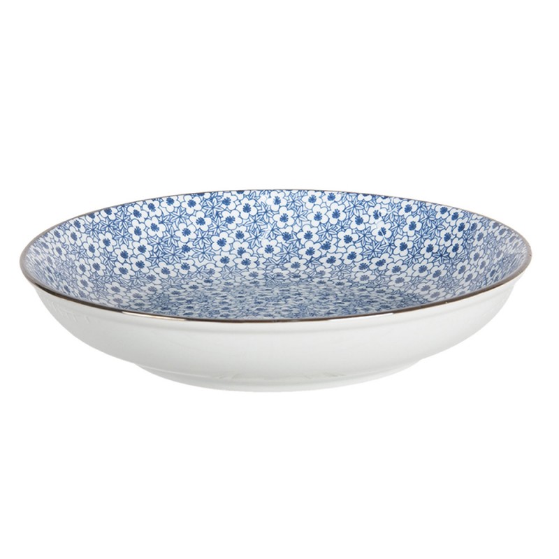6CEBO0046 Soup Plate Ø 20x4 cm Blue Ceramic Flowers Round Soup Bowl