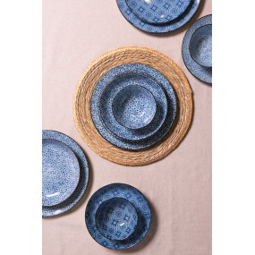 26CEBO0046 Soup Plate Ø 20x4 cm Blue Ceramic Flowers Round Soup Bowl